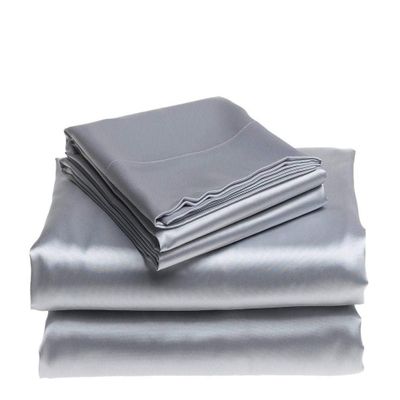 Bedify Bedding 100% Pure Silk Satin 7 Pcs Set of Duvet, 15 Inches Deep Pocket Fitted Sheet and Flat Sheet with Pillowcases Wrinkle Free Fade Resistant Soft Bed Sheets (Silver Grey, California Queen)