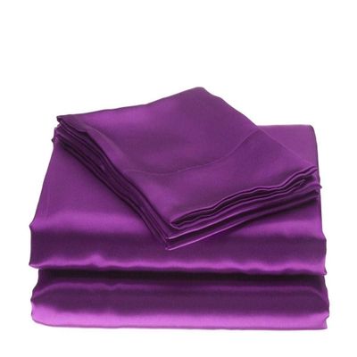 Bedify Bedding 100% Pure Silk Satin 7 Pcs Set of Duvet, 15 Inches Deep Pocket Fitted Sheet and Flat Sheet with Pillowcases Wrinkle Free Fade Resistant Soft Bed Sheets (Purple, California Queen)