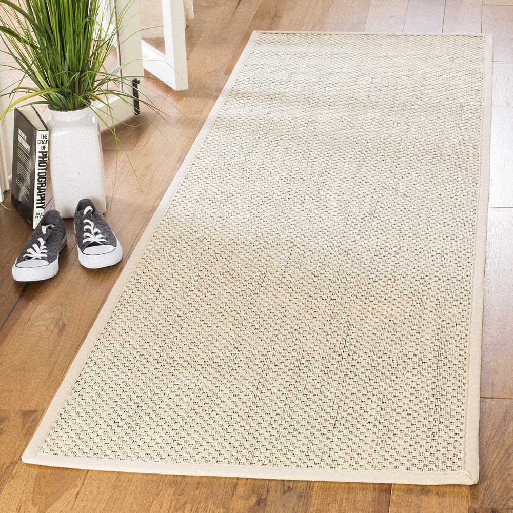 SAFAVIEH Natural Fiber Collection Runner Rug - 2'6" x 10', Black & Ivory, Border Sisal Design, Easy Care, Ideal for High Traffic Areas in Living Room, Bedroom (NF150B)