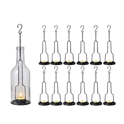 AceList 12 Pack Wrought Iron Hanging Candle Holder for Cut Glass Bottles, Fits 3.0" Diameter Bottlenecks, DIY Wine Bottle Lantern Kit for Garden, Patio, Wedding, Outdoor Decor