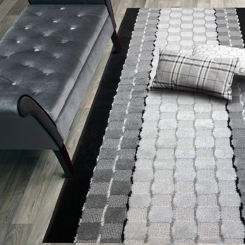 10 ft Long Non-Slip Washable Carpet Runner Rug with Rubber Backing, (26" X 10') Custom Floor Mat for Kitchen Hallway Stairs Bedroom Bathroom Entryway, Checkered Black - Grey, Your Choice of Length