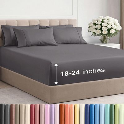 Extra Deep King Sheet Set - 6 Piece Breathable and Cooling Sheets - Hotel Luxury Bedding for Women, Men, Kids & Teens - Easy & Secure Fit - Soft, Wrinkle Free and Comfy w/ Extra Deep Pockets - Grey