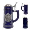 0.75 Liter | OktoberfestHaus Beer Lover Gift Beer Stein Tankard Medieval German Adler (Eagle) Coat Of Arms With Germany On Metal Emblem Bier Krug Cobalt Blue Ceramic Mug With Lid view 2