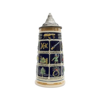 1 Liter | OktoberfestHaus German Beer Stein Schnitzelbank Song Engraved Beer Mug With Lid German Gifts for Men Collectible Beer Steins and Germany Beer Mugs for Beer Lover Gift Idea