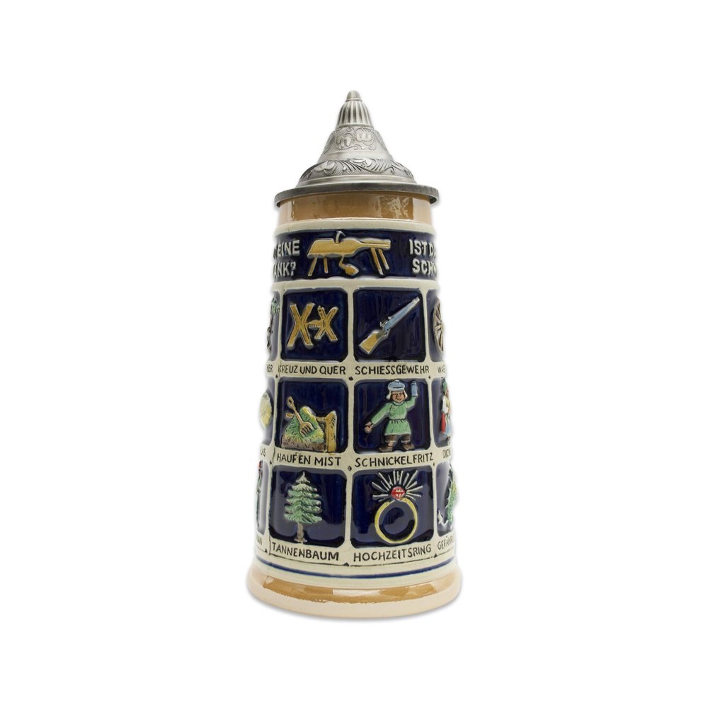 1 Liter | OktoberfestHaus German Beer Stein Schnitzelbank Song Engraved Beer Mug With Lid German Gifts for Men Collectible Beer Steins and Germany Beer Mugs for Beer Lover Gift Idea