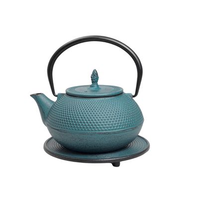 Frieling Arare Cast Iron Teapot with Stainless Steel Infuser - Teal, 40 Oz Cast Iron Tea Kettle with Infuser - Stovetop Kettle - Teapot Stovetop