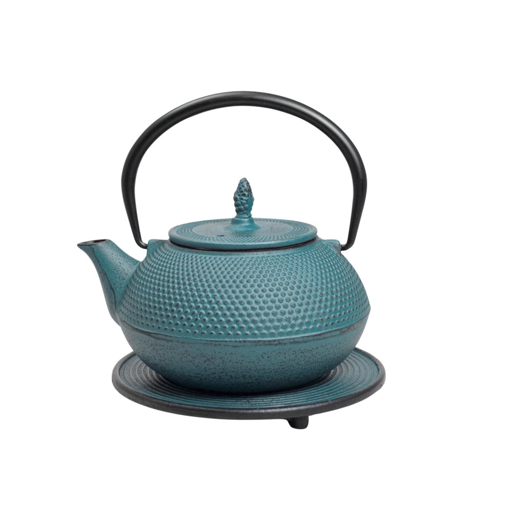 Frieling Arare Cast Iron Teapot with Stainless Steel Infuser - Teal, 40 Oz Cast Iron Tea Kettle with Infuser - Stovetop Kettle - Teapot Stovetop