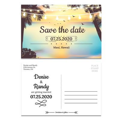 Custom - Beach Wedding Save the Date Invitation Postcard - Set of 25, Personalized Wedding Invitation, Hawaiian Wedding, Destination Wedding