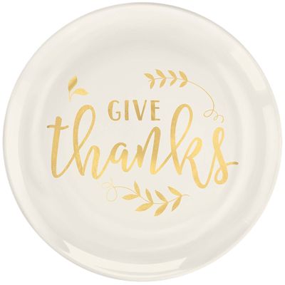 Amscan Give Thanks Plastic Coupe Plates - 7.5", Cream/Gold, 20 pcs