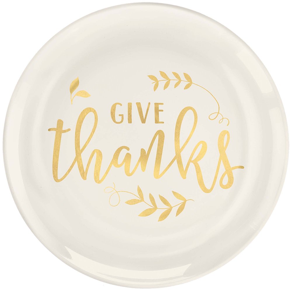 Amscan Give Thanks Plastic Coupe Plates - 7.5", Cream/Gold, 20 pcs
