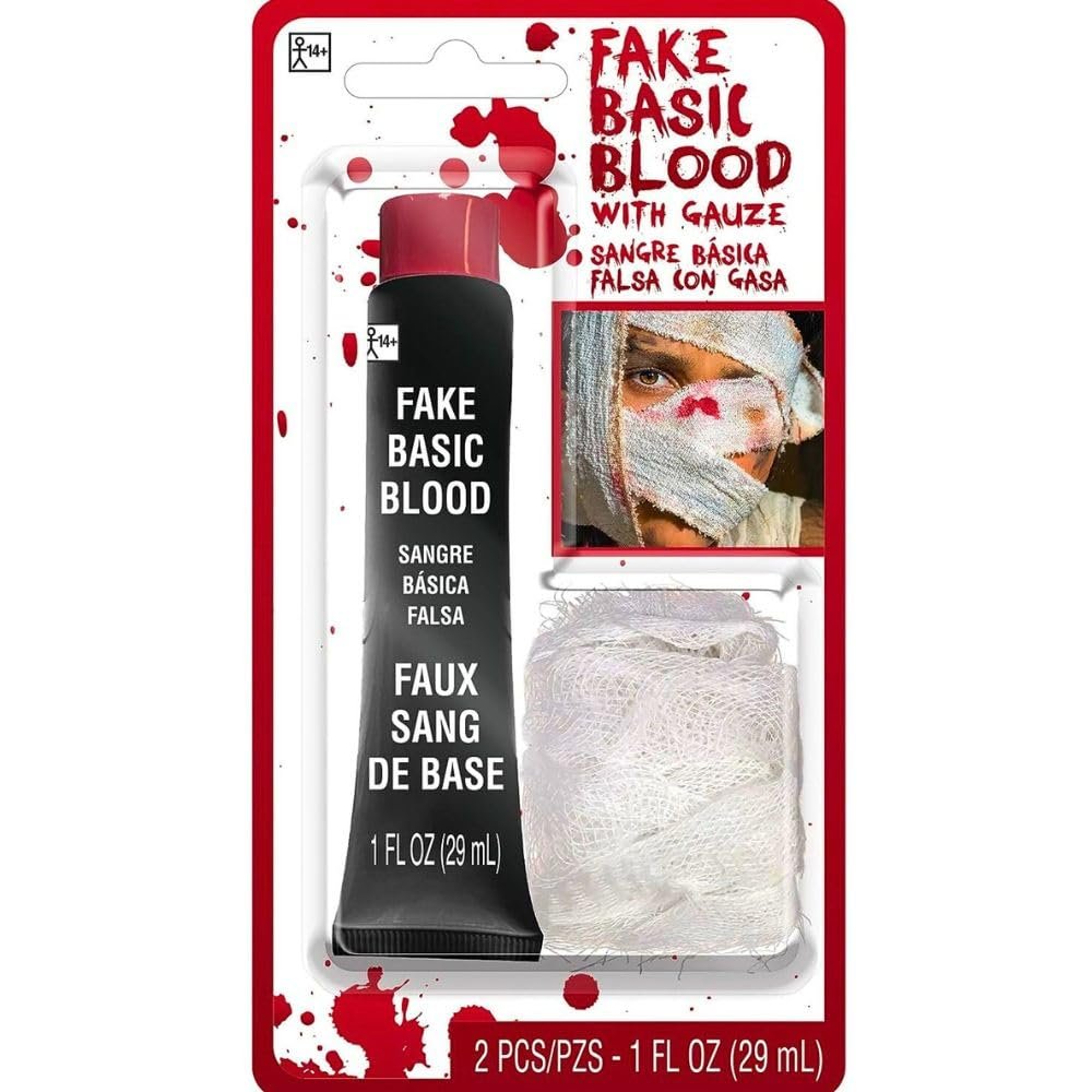 Realistic Blood with Gauze (1 oz) - Pack of 1 - Authentic Red Shade - Perfect for Halloween, Special Effects & Cosplay