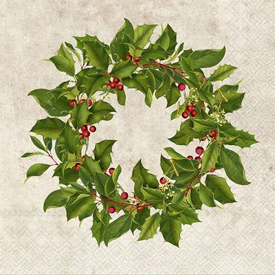 Boston International IHR Bronson Pinchot Designs Lunch Paper Napkins, 6.5" x 6.5", Holly Wreath