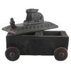 Indian Shelf 1 Piece Vocalforlocal Handmade Black Wooden Nandi Bull Sitting on Cart Design Spice Box Seasoning Masala Organizer Rack Jewellery Container view 1