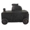 Indian Shelf 1 Piece Vocalforlocal Handmade Black Wooden Nandi Bull Sitting on Cart Design Spice Box Seasoning Masala Organizer Rack Jewellery Container view 3