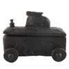 Indian Shelf 1 Piece Vocalforlocal Handmade Black Wooden Nandi Bull Sitting on Cart Design Spice Box Seasoning Masala Organizer Rack Jewellery Container view 2