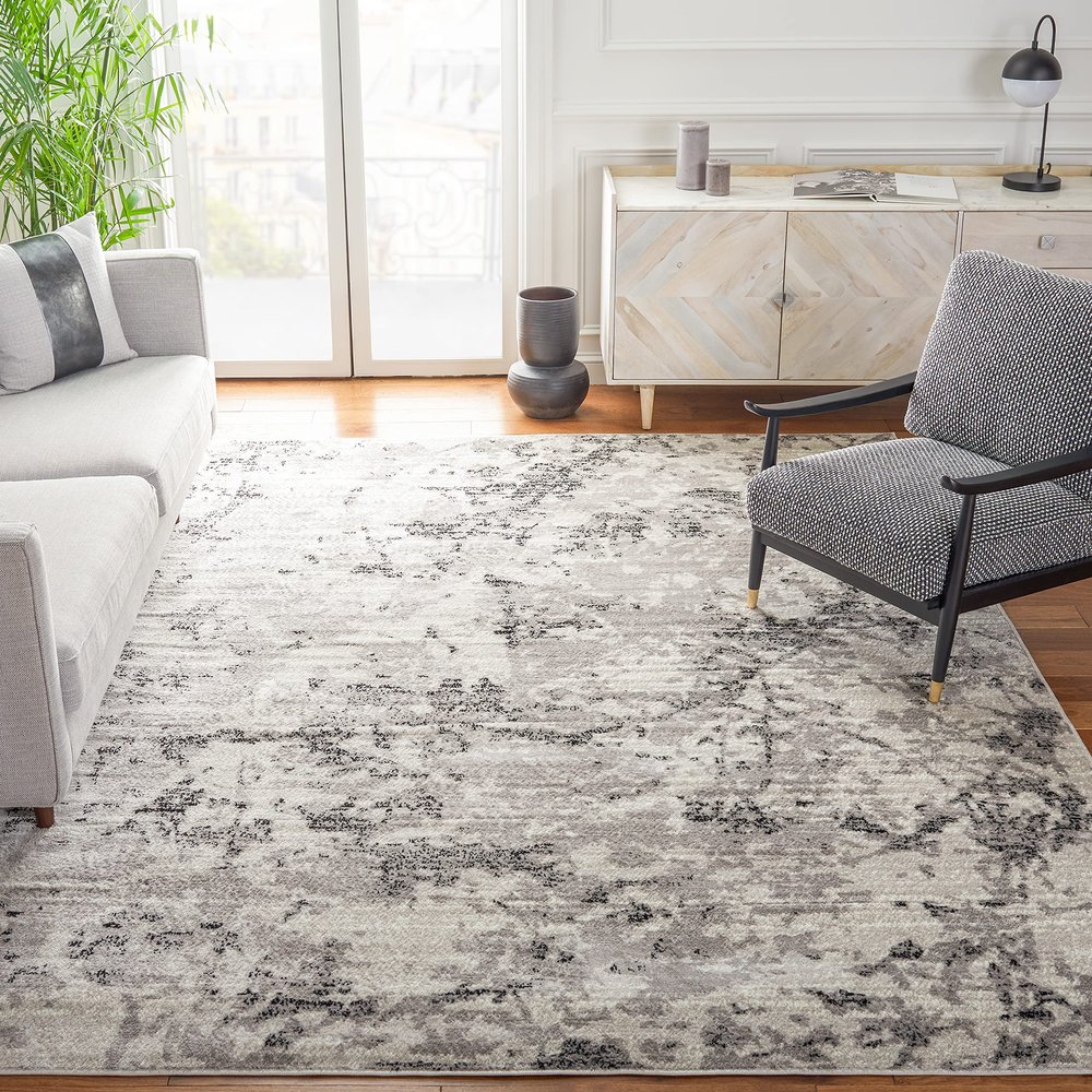 SAFAVIEH Area Rug 8x10 - Skyler Collection - Large - Grey & Ivory, Modern Abstract Design, Non-Shedding & Easy Cleaning, Ideal for Living Room, Bedroom, Office, Dining Space (SKY186K)