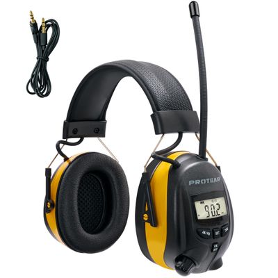 PROTEAR Digital AM FM Radio Headphones, 30dB SNR Noise Reduction Hearing Protection for Adult, Comfortable Work Safety Earmuff for Lawn Mowing, Construction, Chainsaw, Woodworking(Yellow)