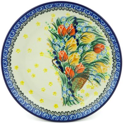 Polmedia Polish Pottery Dessert Plate UNIKAT - Summer Bouquet Pattern Handmade in Boleslawiec Poland by Ceramika Artystyczna + Certificate of Authenticity