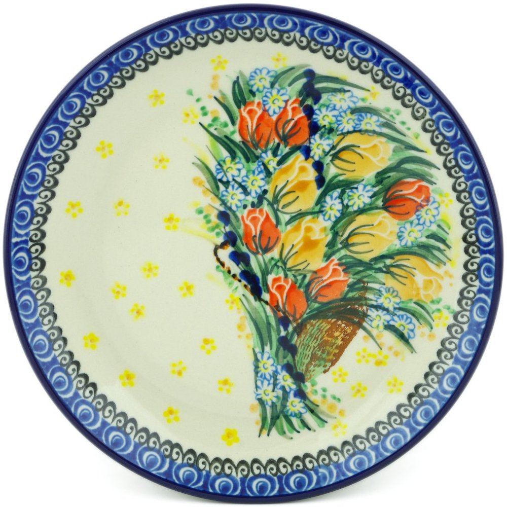 Polmedia Polish Pottery Dessert Plate UNIKAT - Summer Bouquet Pattern Handmade in Boleslawiec Poland by Ceramika Artystyczna + Certificate of Authenticity