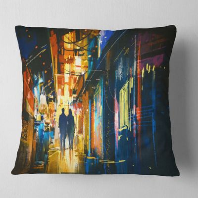 Designart Couple Walking in an Alley' Cityscape, High Quality Pillow Insert + Cushion Cover Printed On Both Side 18 in. x 18 in