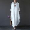Sufang Fashion Casual Caftan Pocket Loose Maxi Linen Cotton Women's Long Dress New Blue XL view 3