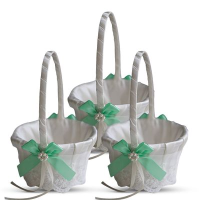 Alex Emotions Ivory Ring Bearer Pillow and Basket Set | Lace Collection | Flower Girl & Welcome Basket for Guest | Handmade Wedding Baskets & Pillows (Apple Green)