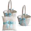Alex Emotions Ivory Ring Bearer Pillow and Basket Set | Lace Collection | Flower Girl & Welcome Basket for Guest | Handmade Wedding Baskets & Pillows (Sky Blue) view 1
