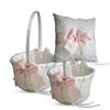 Alex Emotions Ivory Ring Bearer Pillow and Basket Set | Lace Collection | Flower Girl & Welcome Basket for Guest | Handmade Wedding Baskets & Pillows (Blush Pink) view 1