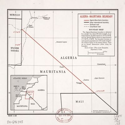 18" x 24" 1968 Map Of Algeria Mauritania Boundary