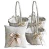 Alex Emotions Ivory Ring Bearer Pillow and Basket Set | Lace Collection | Flower Girl & Welcome Basket for Guest | Handmade Wedding Baskets & Pillows (Champagne) view 1