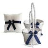 Alex Emotions Ivory Ring Bearer Pillow and Basket Set | Lace Collection | Flower Girl & Welcome Basket for Guest | Handmade Wedding Baskets & Pillows (Navy Blue) view 1