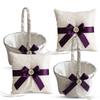 Alex Emotions Ivory Ring Bearer Pillow and Basket Set | Lace Collection | Flower Girl & Welcome Basket for Guest | Handmade Wedding Baskets & Pillows (Plum) view 1
