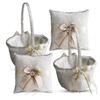 Alex Emotions Ivory Ring Bearer Pillow and Basket Set | Lace Collection | Flower Girl & Welcome Basket for Guest | Handmade Wedding Baskets & Pillows (Champagne) view 1
