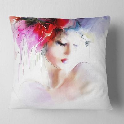 Designart Fashion Woman Illustration' Abstract Throw Living Room, Sofa, High Quality Pillow Insert + Cushion Cover Printed On Both Side 16 in. x 16 in
