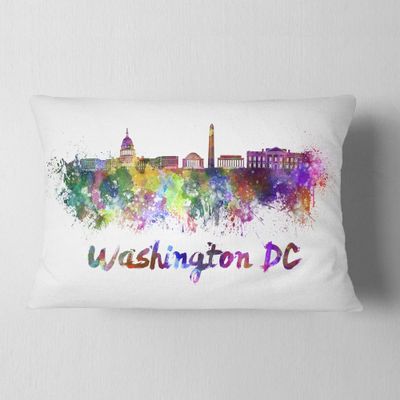 Designart Washington DC Skyline' Cityscape Throw Lumbar Cushion Pillow Cover for Living Room, Sofa 12 in. x 20 in