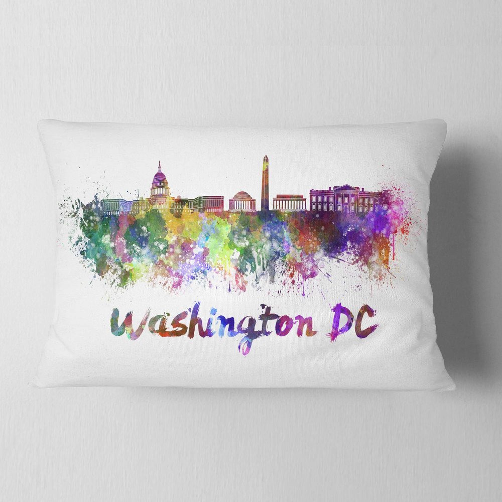 Designart Washington DC Skyline' Cityscape Throw Lumbar Cushion Pillow Cover for Living Room, Sofa 12 in. x 20 in