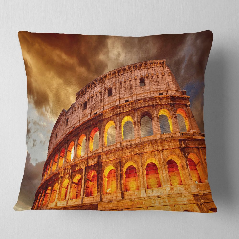 Designart Colosseum in Rome Landscape' Monumental Throw Living Room, Sofa, High Quality Pillow Insert + Cushion Cover Printed On Both Side 16 in. x 16 in