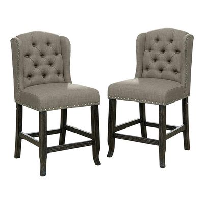 Furniture of America Sinuata Fabric Light Gray Wingback Counter Chair (Set of 2)