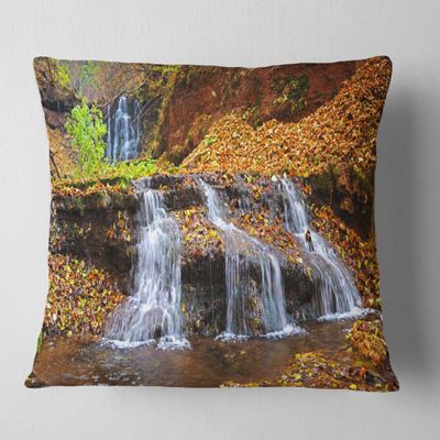 Designart Dniester Canyon Spring Waterfalls' Landscape Photography Throw Living Room, Sofa, High Quality Pillow Insert + Cushion Cover Printed On Both Side 26 in. x 26 in