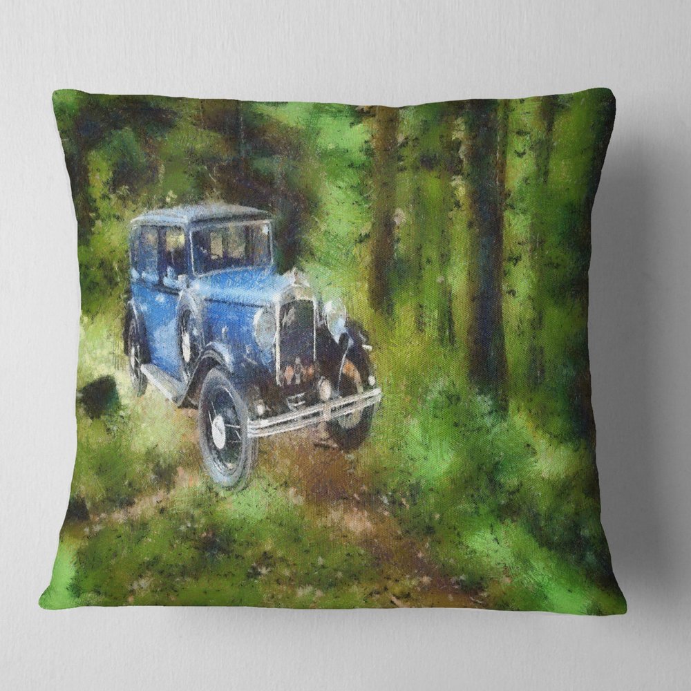 Designart Dark Blue Vintage Oil Painting' Car Throw Cushion Pillow Cover for Living Room, Sofa 16" x 16"
