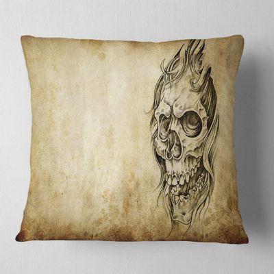 Designart Death Tattoo Art' Abstract Portrait Throw Cushion Pillow Cover for Living Room, Sofa 18 in. x 18 in