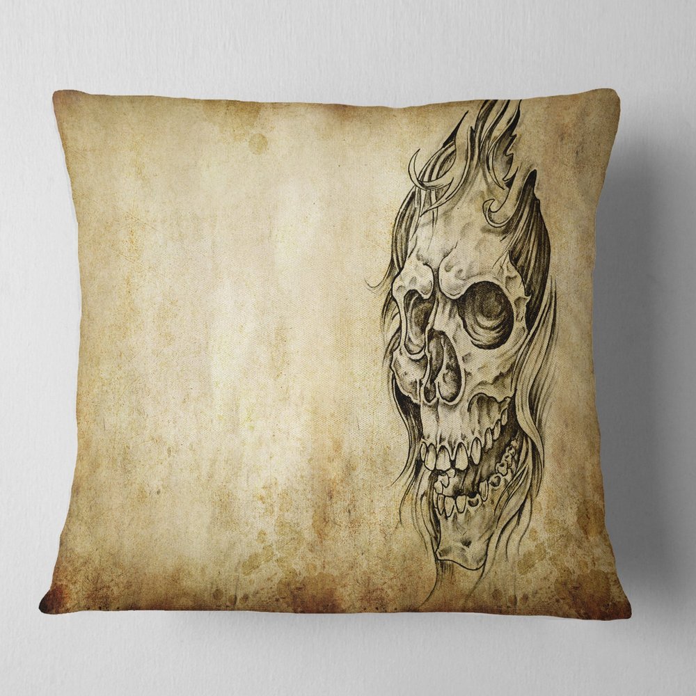 Designart Death Tattoo Art' Abstract Portrait Throw Cushion Pillow Cover for Living Room, Sofa 18 in. x 18 in