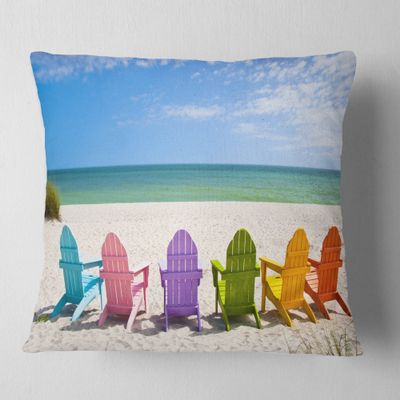 Adirondack Beach Chairs' Seashore Photo Throw Pillow & Cushion Pillow Cover for Living Room, Sofa