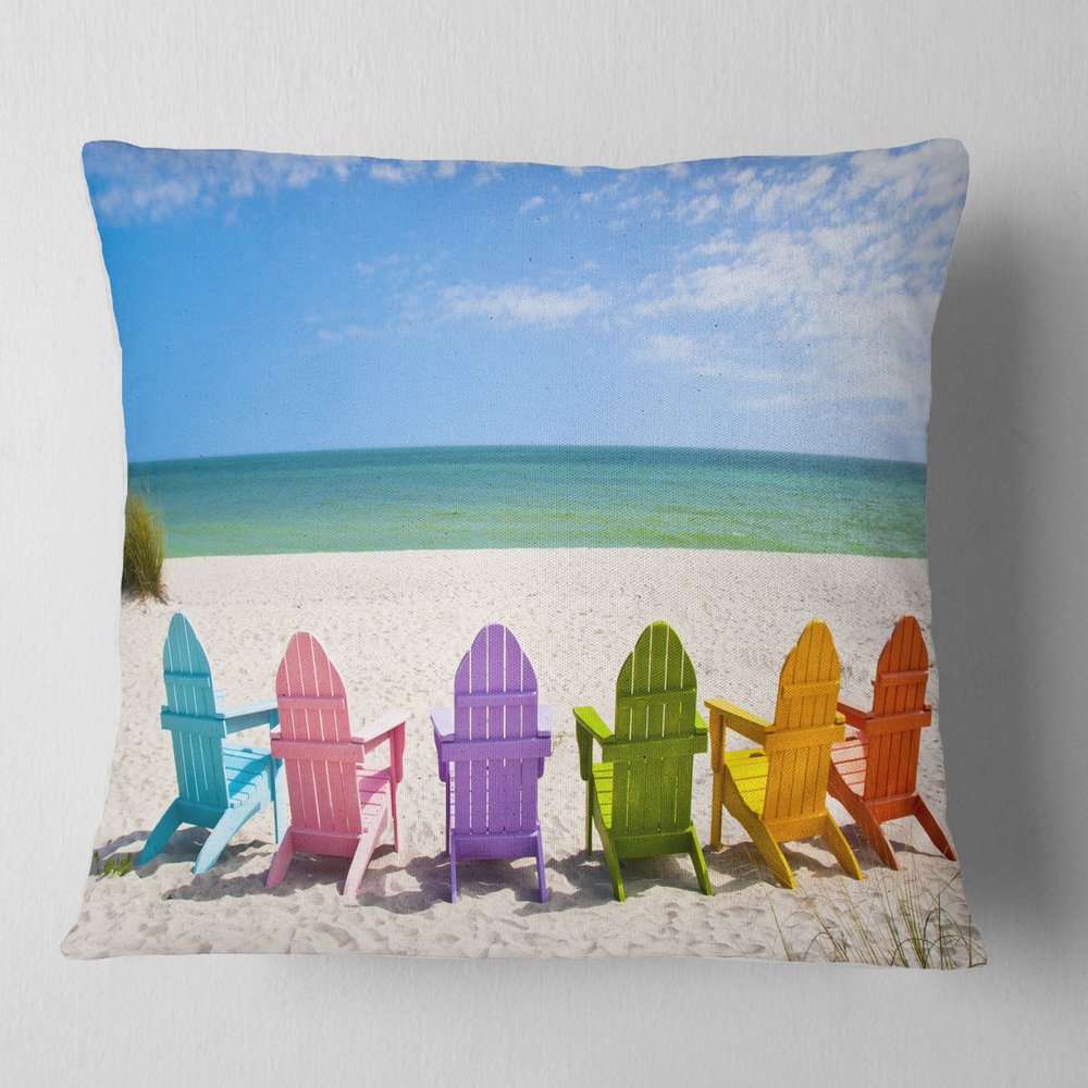 Adirondack Beach Chairs' Seashore Photo Throw Pillow & Cushion Pillow Cover for Living Room, Sofa