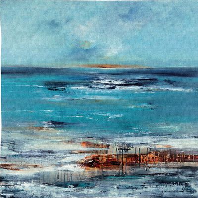 Coastal Connection | Woven Tapestry Wall Art Hanging | Vibrant Contemporary Ocean Composition | 100% Cotton USA Size 45x45