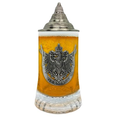 0.5 Liter | OktoberfestHaus Beer Glass Medieval German Eagle Metal Medallion Bar Gifts for Men With Metal Lid Glass Mug