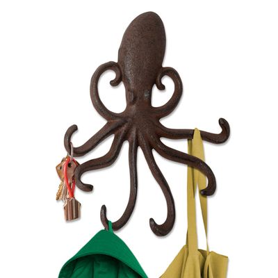 Comfify Cast Iron Octopus Wall Hook  Decorative Tentacle Key Hooks for Entryway, Doorway or Bathroom  Novelty Wall Decor  Rustic Brown