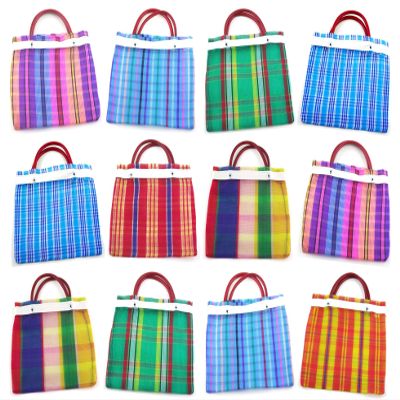 24 Pcs Small Mexican Tote Mercado Bags 7.5 inch by 7.5 inch, Assorted Colors High Thread Mesh - Mini Mexican Mercado Candy Bags