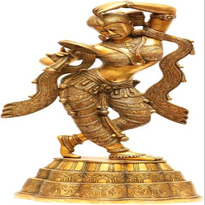 Exotic India A Young Lady Applying Vermilion (A Sculpture Inspired by Khajuraho) - Brass Statue - Color Natural Brass Color