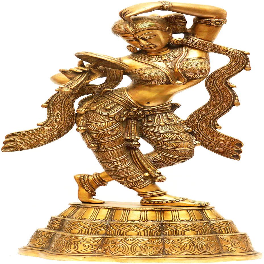 Exotic India A Young Lady Applying Vermilion (A Sculpture Inspired by Khajuraho) - Brass Statue - Color Natural Brass Color